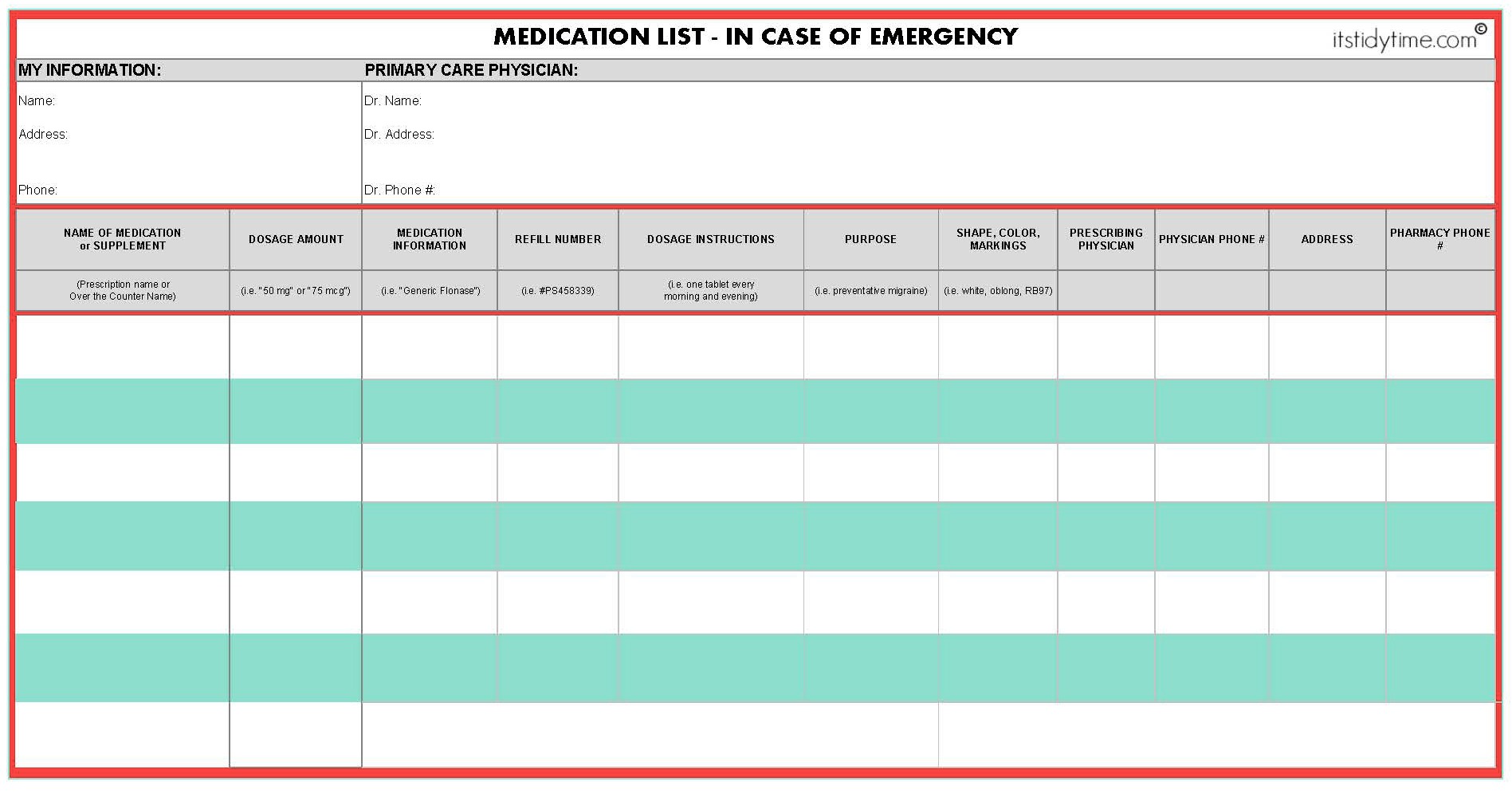 Daily Medication Chart Printable